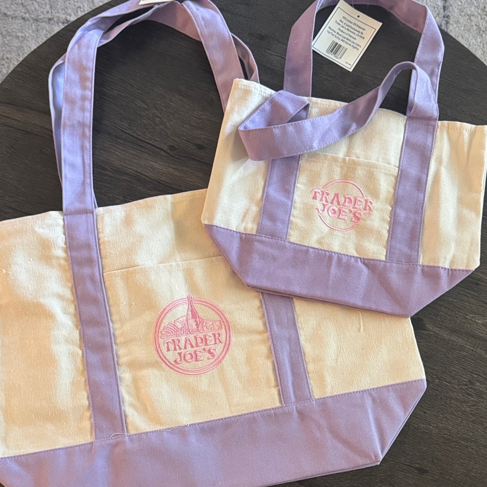 NWT Trader Joe's LARGE Canvas Tote & Mini Tote - BUNDLE